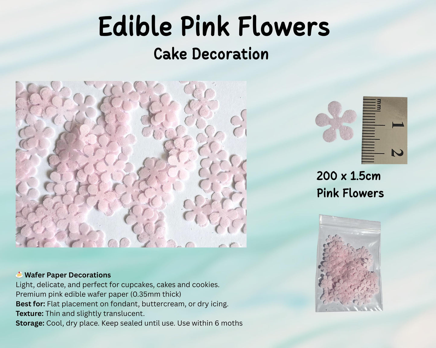 Edible Flower Cake Decorations Pack 200 (1.5cm) – Wafer Paper, Cupcakes, Cookies, Cake, Decoration, Birthday