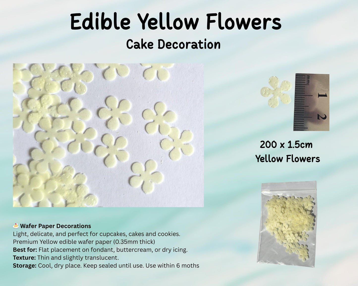 Edible Flower Cake Decorations Pack 200 (1.5cm) – Wafer Paper, Cupcakes, Cookies, Cake, Decoration, Birthday