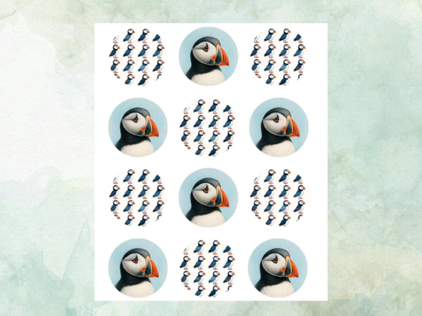 Puffin Edible Cupcake Toppers 12 x 2"– Pre cut Wafer Paper, Card or Icing Sheet, Puffin Cake Decoration, Seaside Toppers