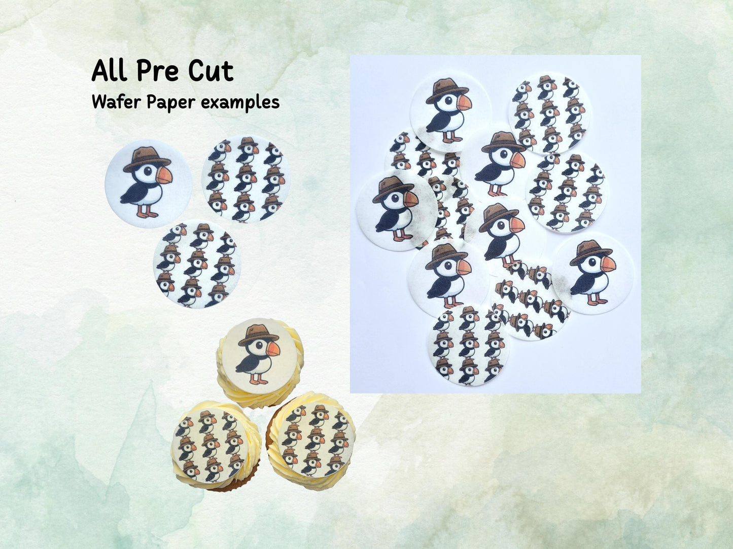 Puffin Edible Cupcake Toppers 12 x 2"– Pre cut Wafer Paper, Card or Icing Sheet, Birthday, Cupcakes, Cookies, Cake, Puffin Decoration