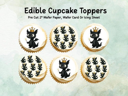 Dragon Edible Cupcake Toppers 12 x 2"– Pre cut Wafer Paper, Card or Icing Sheet, Cute Dragon Cake Decoration