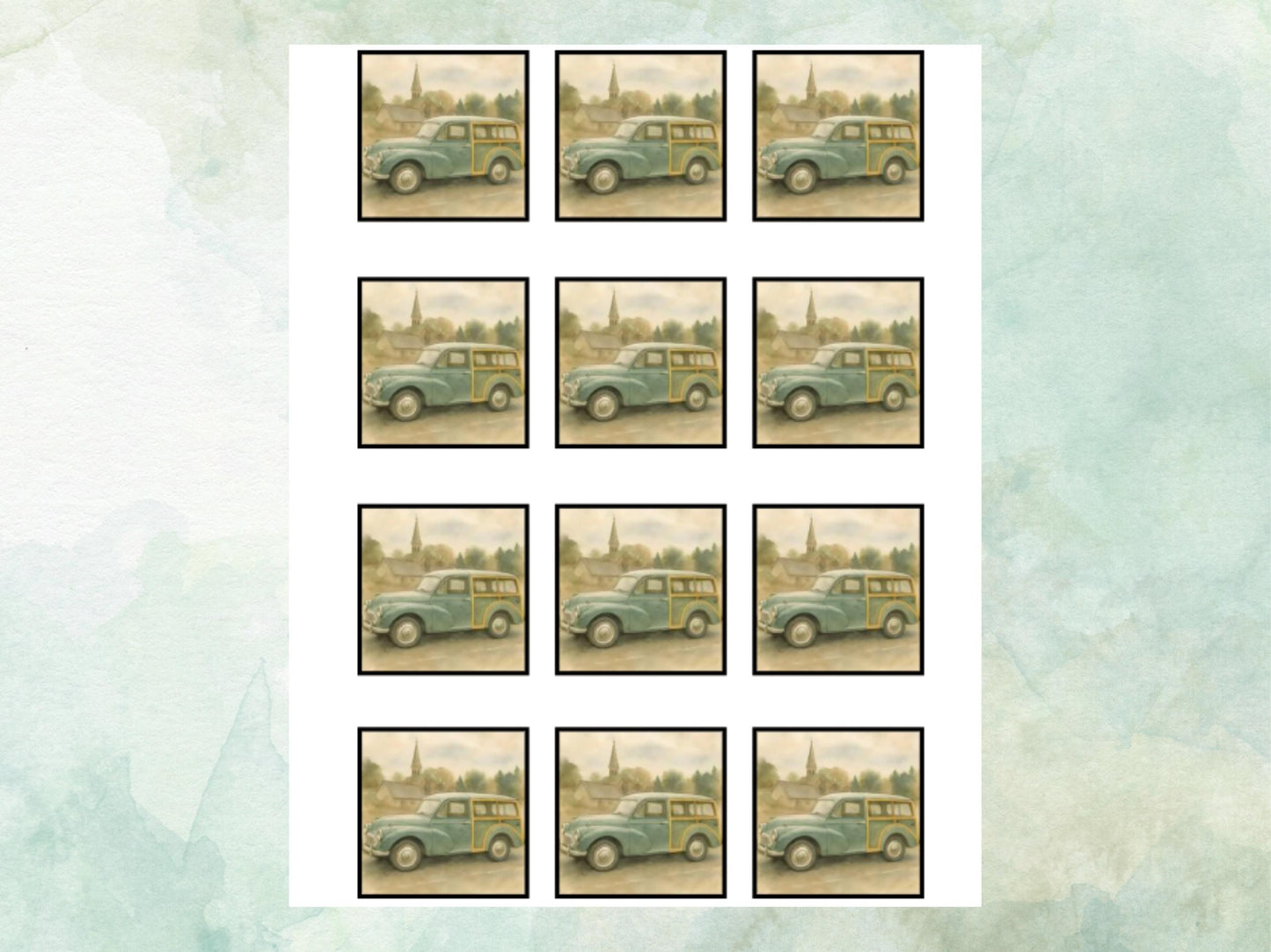 Morris Minor Edible Cupcake Toppers 12 x 2" – Pre cut Wafer Paper, Card or Icing Sheet, Cupcakes, Cookies, Cake, Birthday, Classic Cars