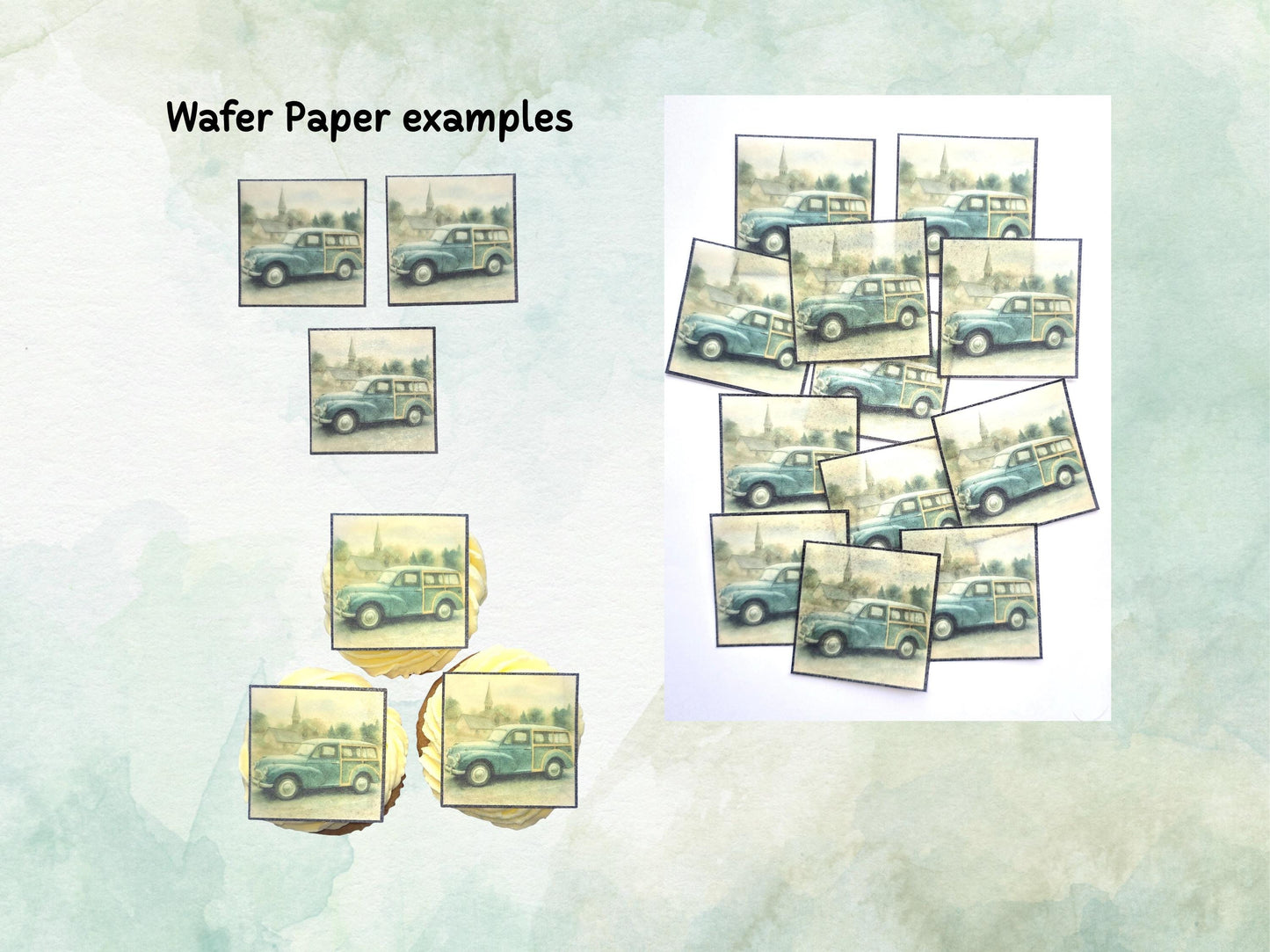 Morris Minor Edible Cupcake Toppers 12 x 2" – Pre cut Wafer Paper, Card or Icing Sheet, Cupcakes, Cookies, Cake, Birthday, Classic Cars