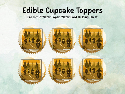 Motorcyclists Edible Cupcake Toppers 12 x 2" – Pre cut Wafer Paper, Card or Icing Sheet, Cupcakes, Cookies, Cake, Birthday, Motorbikes