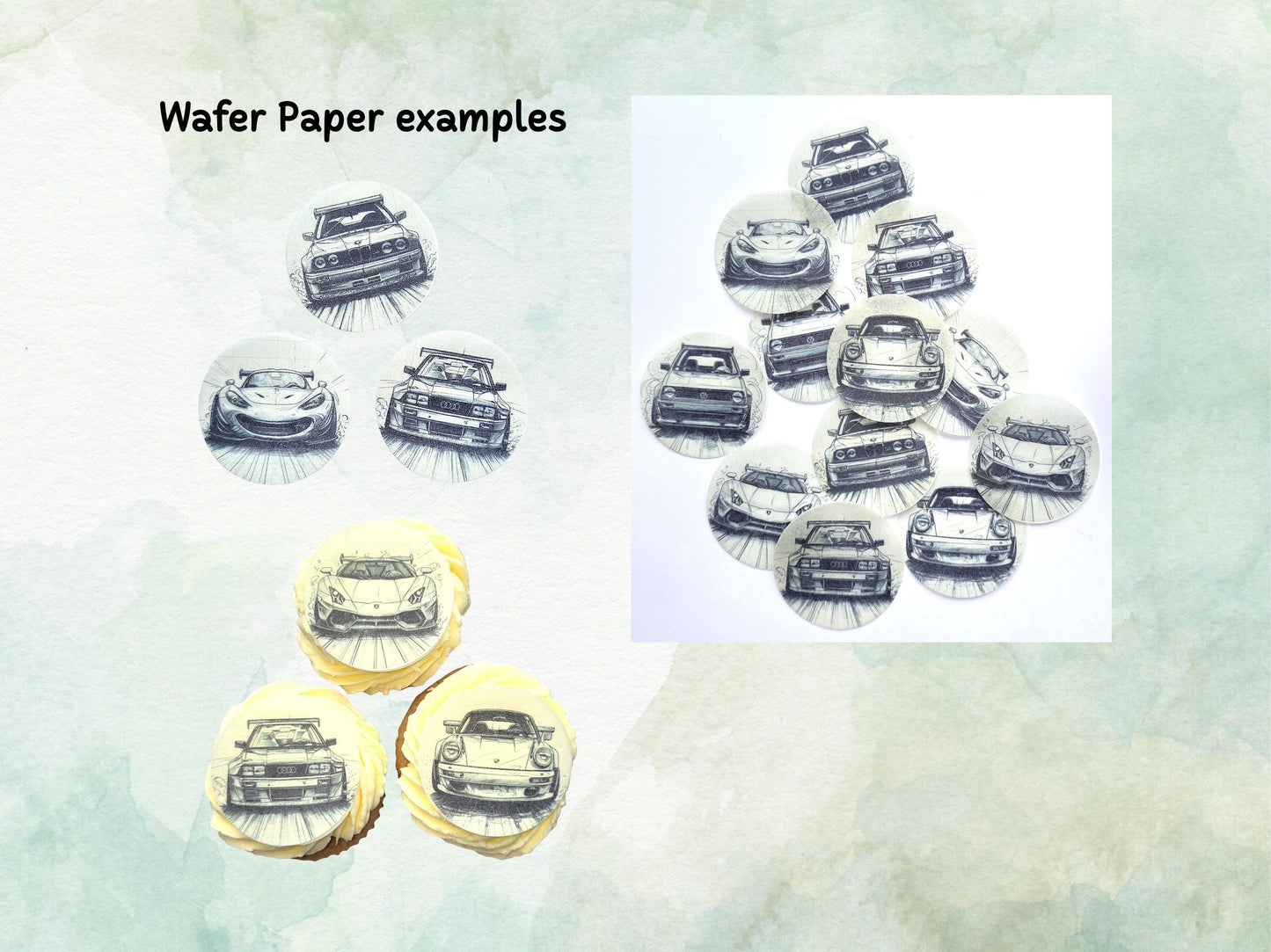 Sports Car Edible Cupcake Toppers 12 x 2" – Pre cut Wafer Paper, Card or Icing Sheet, Cupcakes, Cookies, Cake, Birthday, Cars