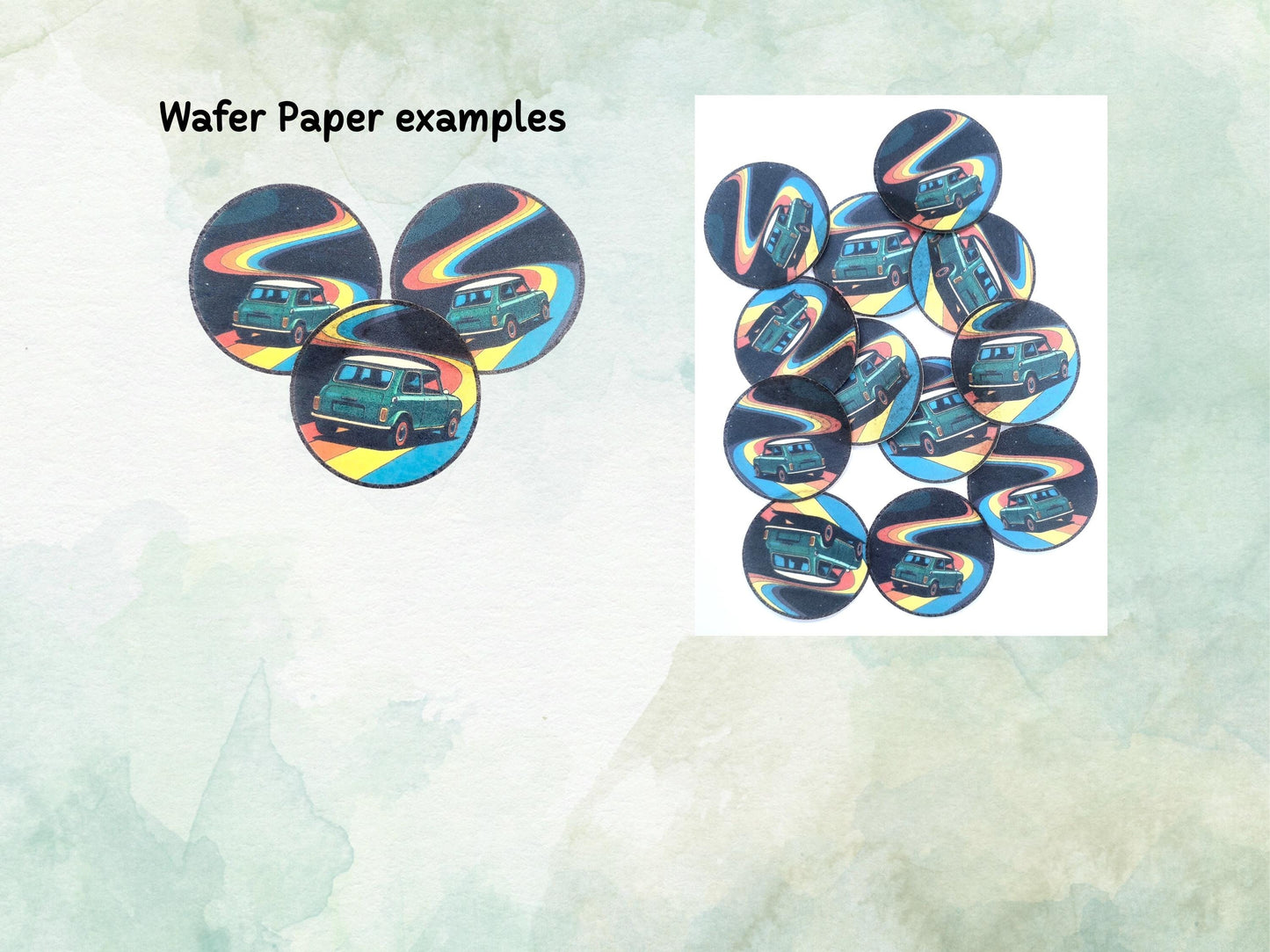 Mini Cooper Edible Cupcake Toppers 12 x 2"– Pre cut Wafer Paper, Card or Icing Sheet, Retro Vintage Mini Cake Decoration