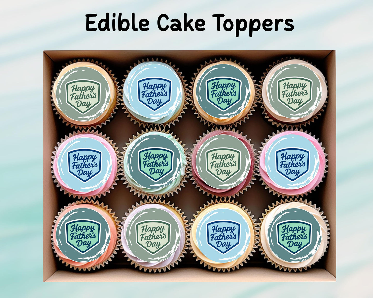 Happy Father's Day Edible Cake Toppers 12 x 2" – Pre cut Wafer Paper, Card or Icing Sheet, Fathers Day Cake Decoration