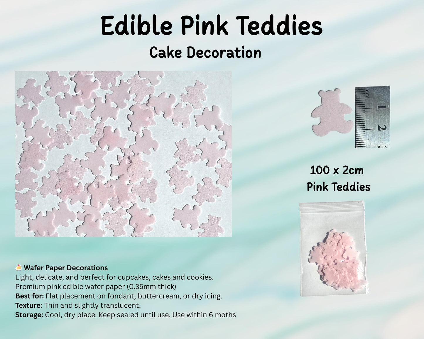Edible Teddy Bear Cake Decorations Pack 100 (2cm) – Wafer Paper, Cupcakes, Cookies, Cake, Decoration, Birthday