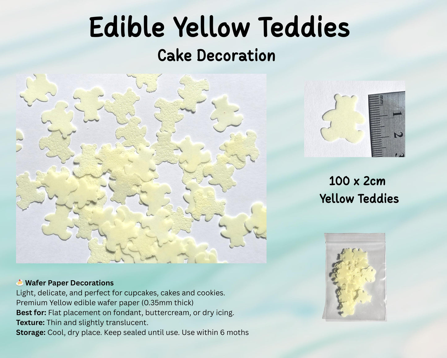 Edible Teddy Bear Cake Decorations Pack 100 (2cm) – Wafer Paper, Cupcakes, Cookies, Cake, Decoration, Birthday