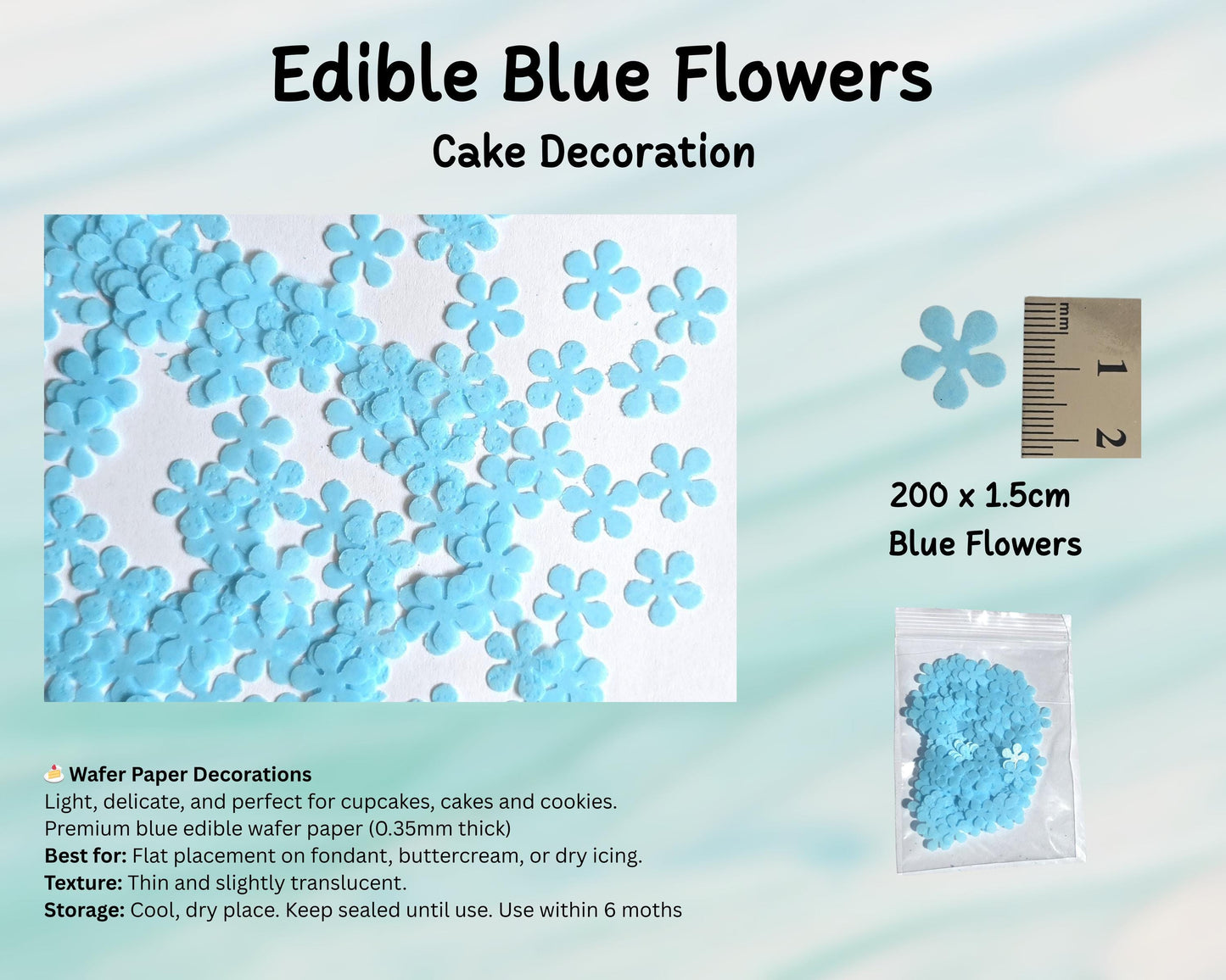 Edible Flower Cake Decorations Pack 200 (1.5cm) – Wafer Paper, Cupcakes, Cookies, Cake, Decoration, Birthday