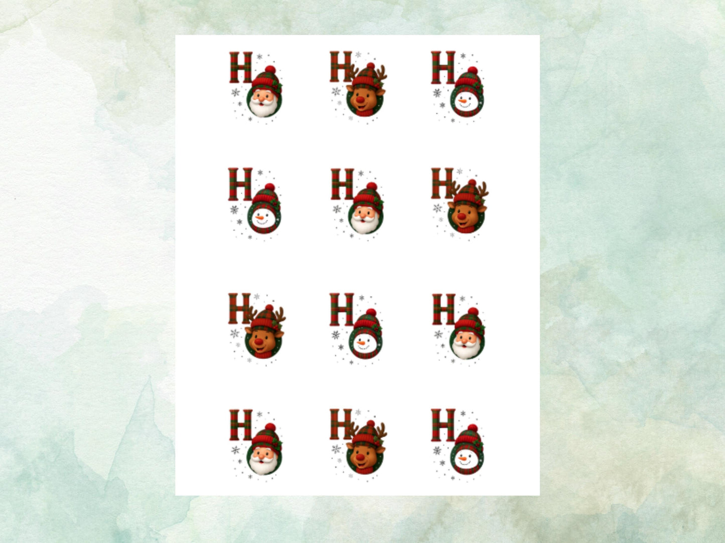 Christmas Character Edible Cupcake Toppers 12 x 2" – Pre cut Wafer Paper, Card or Icing Sheet, Santa, Reindeer & Snowman, Festive Party