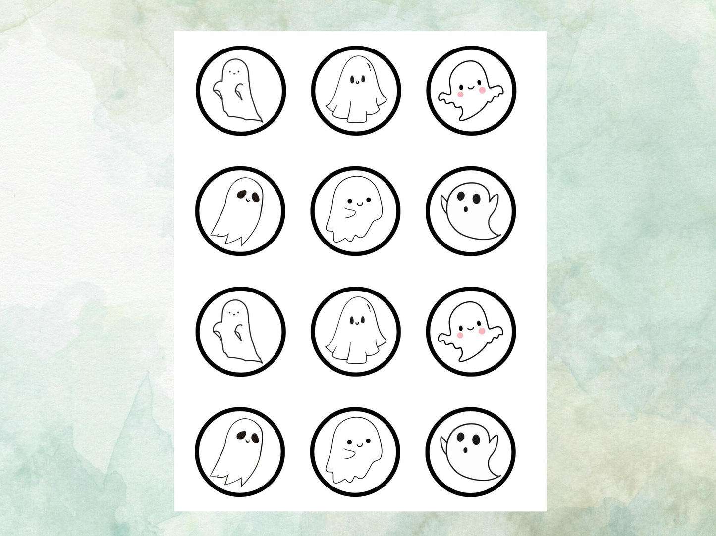 Cute Ghost Edible Cupcake Toppers 12 x 2" – Pre cut Wafer Paper, Card or Icing Sheet, Halloween Spooky Cake Decorations