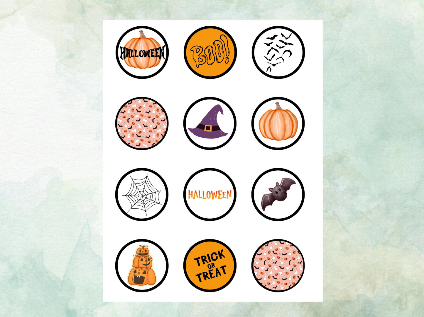 Halloween Edible Cupcake Toppers 12 x 2" – Pre cut Wafer Paper, Card or Icing Sheet, Witch, Pumpkin, Bat & BOO! Design Spooky Cakes