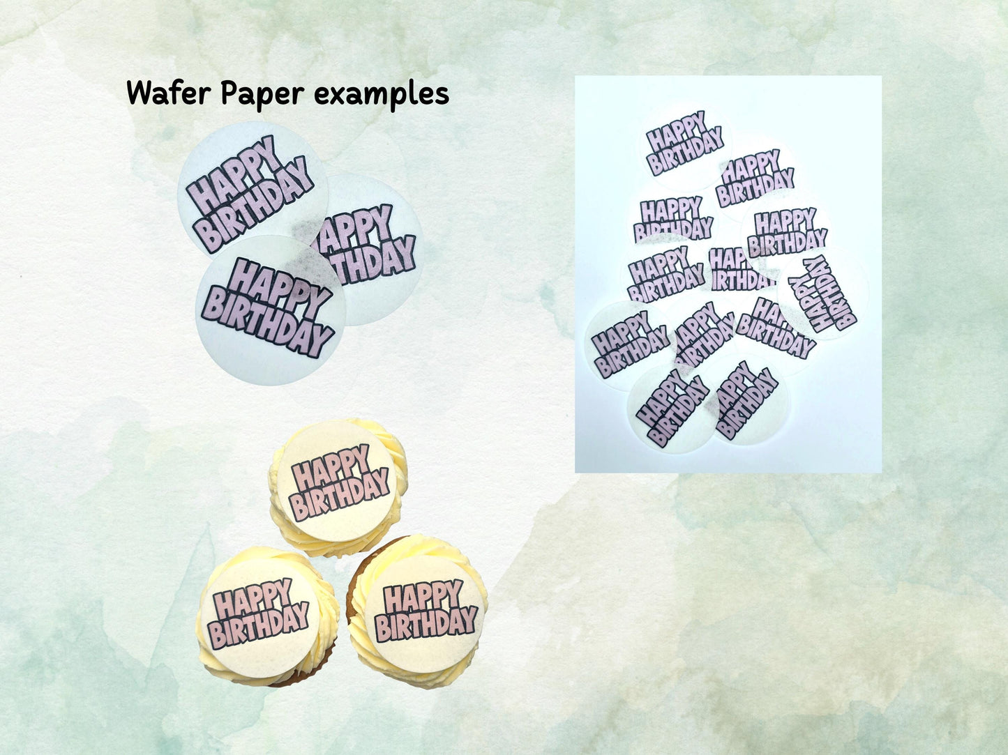 Happy Birthday Edible Cupcake Toppers 12 x 2"– Pre cut Wafer Paper, Card or Icing Sheet, Bold Pink Lettering Birthday Cupcake