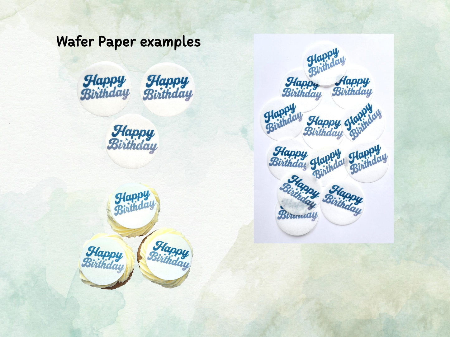 Happy Birthday Edible Cupcake Toppers 12 x 2"– Pre cut Wafer Paper, Card or Icing Sheet, Cupcakes, Cookies, Cake Decoration