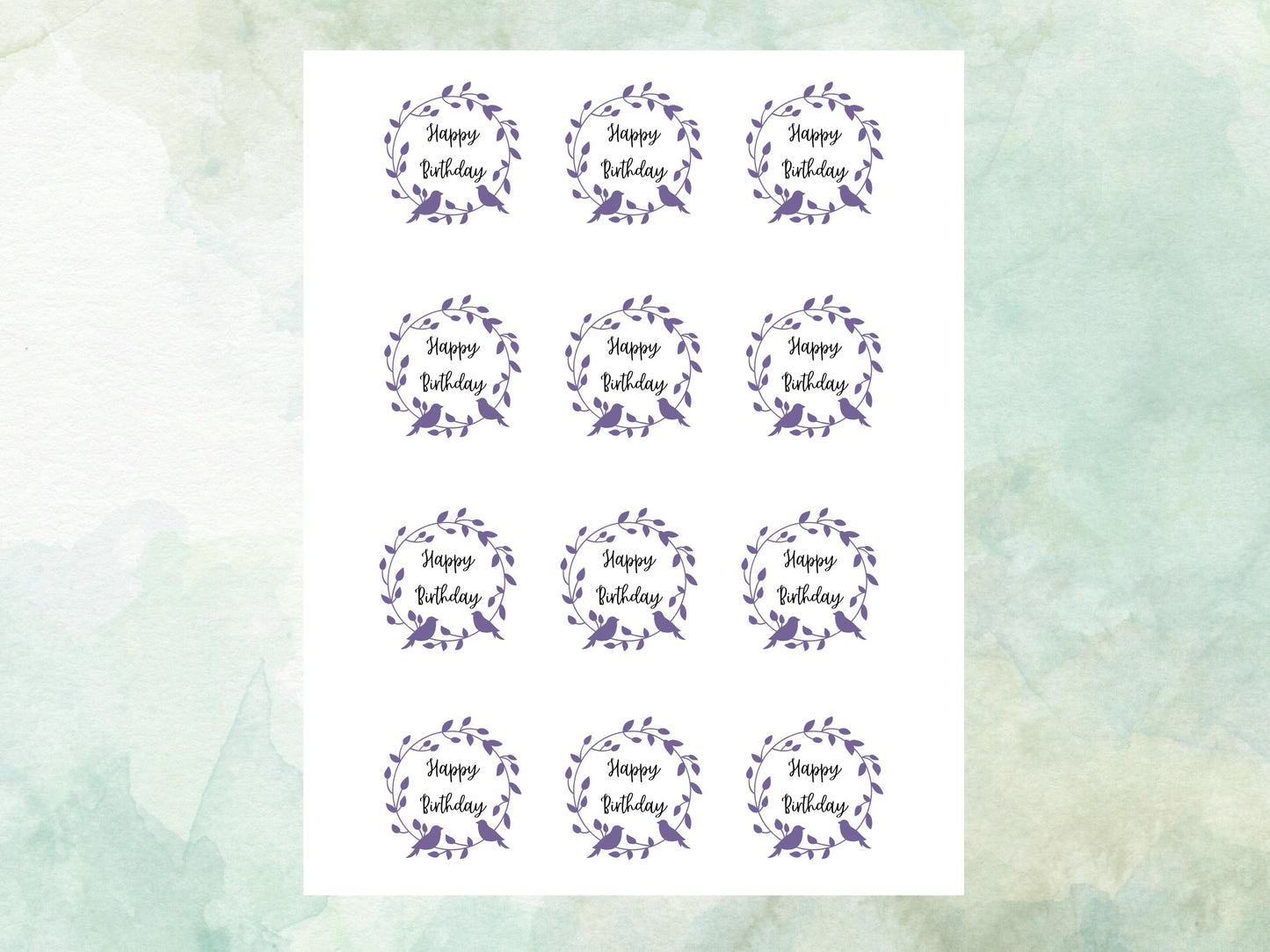 Happy Birthday Edible Cupcake Toppers 12 x 2"– Pre cut Wafer Paper, Card or Icing Sheet, Floral Birthday Cake Toppers