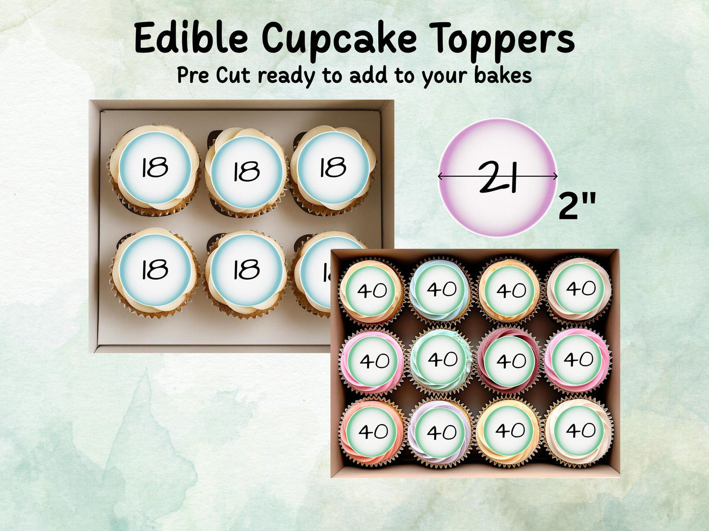 Milestone Age Edible Cupcake Toppers 12 x 2"– Pre cut Wafer Paper, Card or Icing Sheet, Customisable Birthday Celebration Cake Decorations