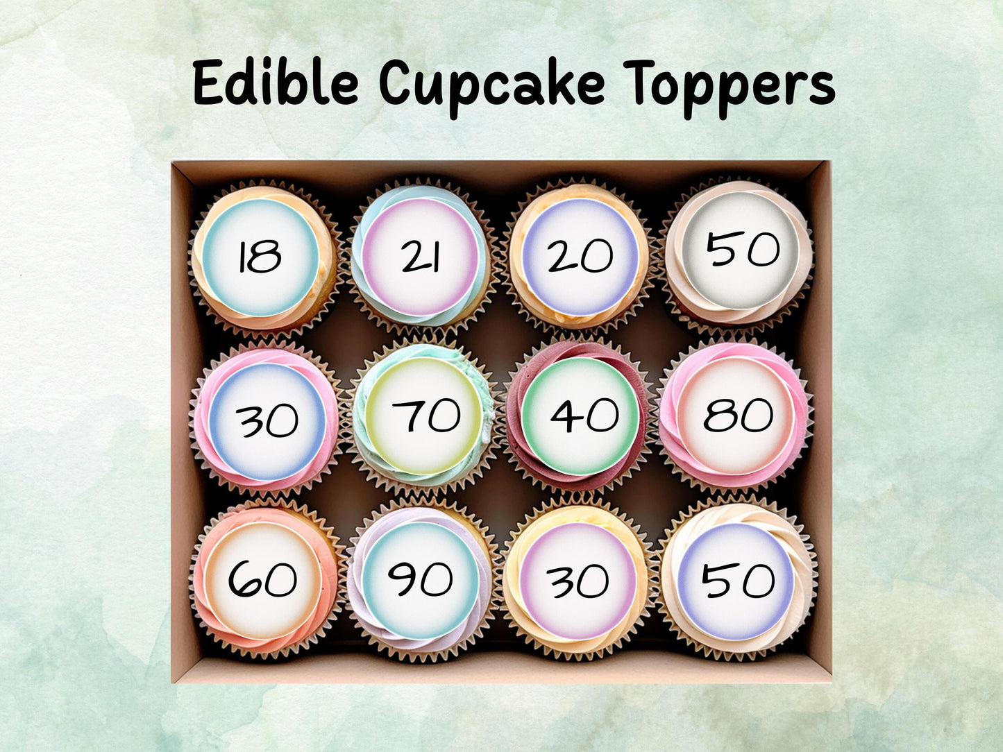 Milestone Age Edible Cupcake Toppers 12 x 2"– Pre cut Wafer Paper, Card or Icing Sheet, Customisable Birthday Celebration Cake Decorations