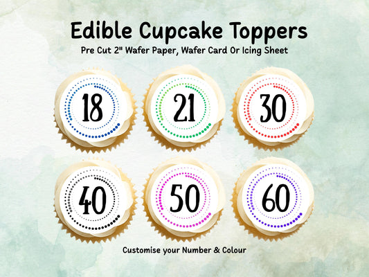 Milestone Birthday Edible Cupcake Toppers 12 x 2" – Pre cut Wafer Paper, Card or Icing Sheet, Customisable Birthday Cake Decoration