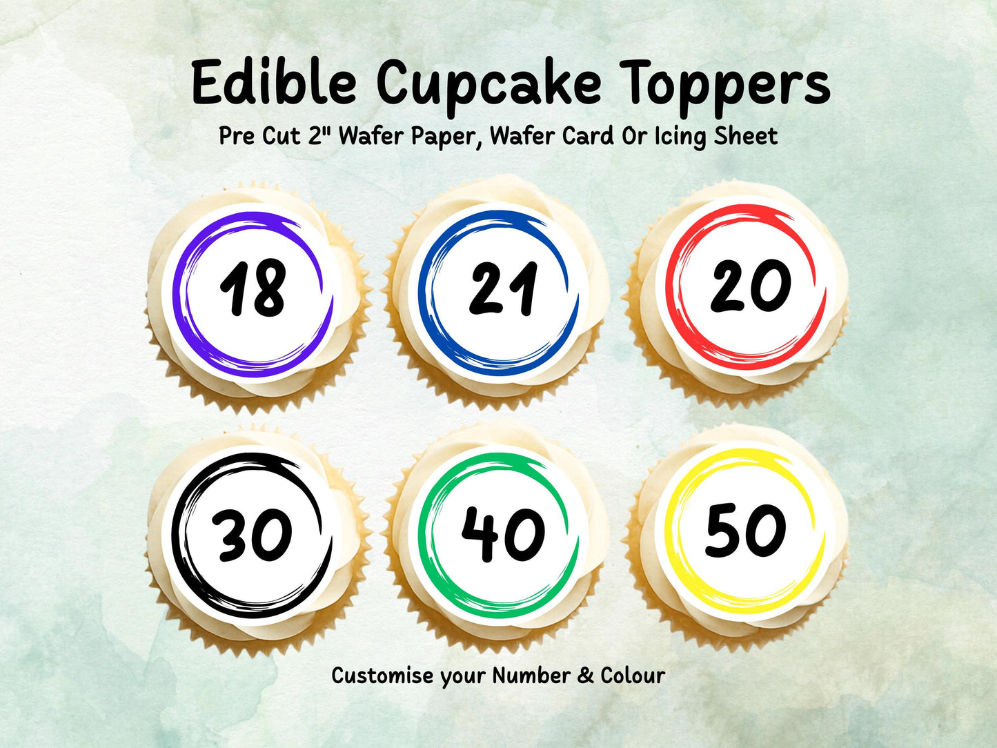Milestone Birthday Edible Cupcake Toppers 12 x 2" – Pre cut Wafer Paper, Card or Icing Sheet, Customisable Celebration Cake Decoration