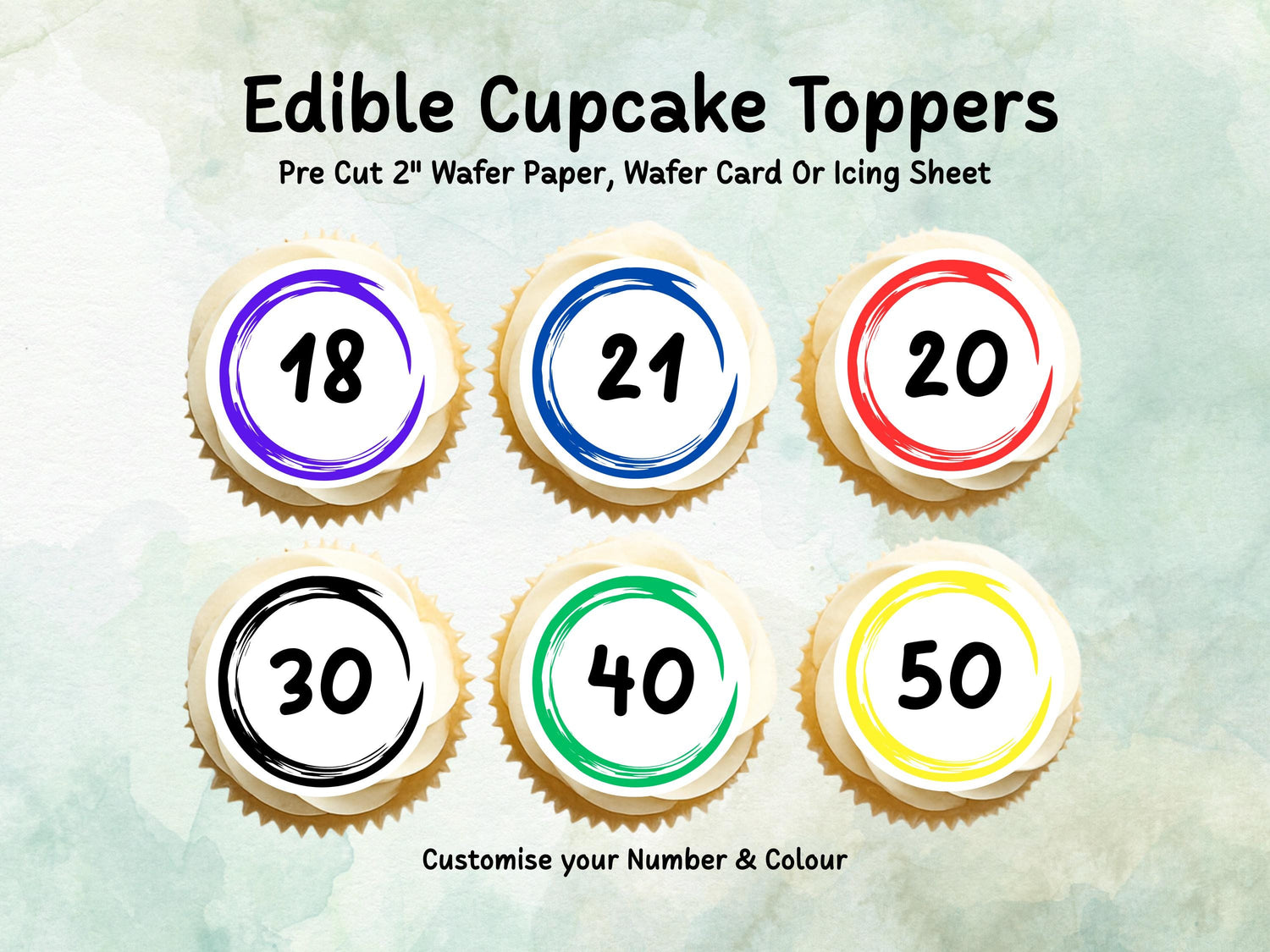 Milestone Birthday Edible Cupcake Toppers 12 x 2" – Pre cut Wafer Paper, Card or Icing Sheet, Customisable Celebration Cake Decoration