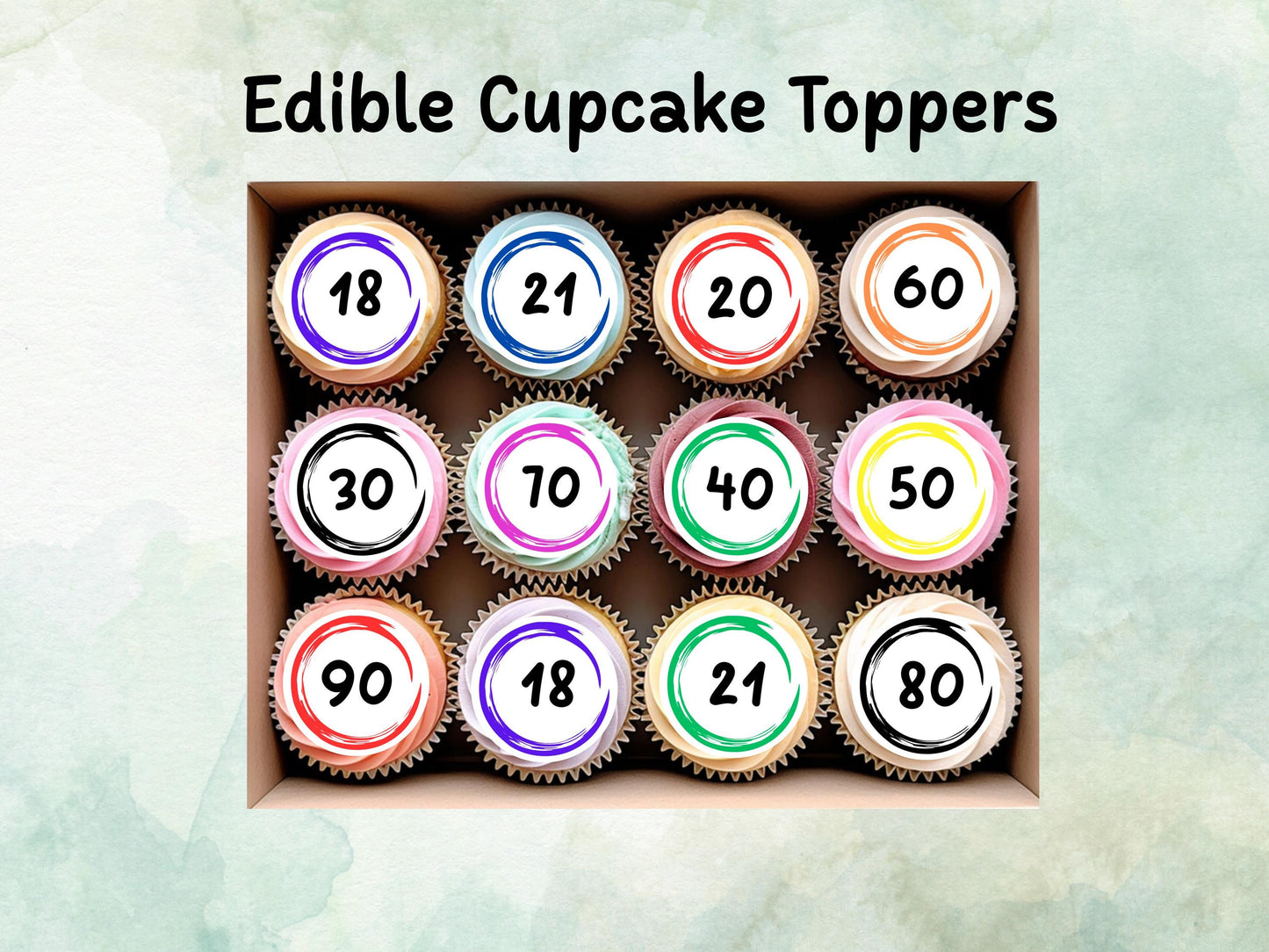 Milestone Birthday Edible Cupcake Toppers 12 x 2" – Pre cut Wafer Paper, Card or Icing Sheet, Customisable Celebration Cake Decoration