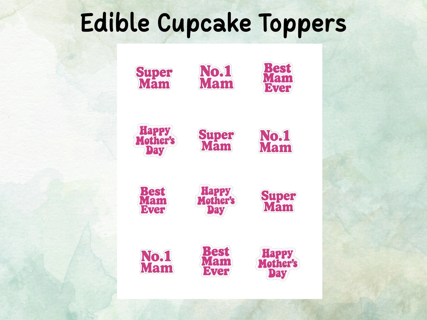 Happy Mother's Day Edible Cake Toppers 12 x 2" – Pre cut Wafer Paper, Card or Icing Sheet, Mothers Day Cake Decoration