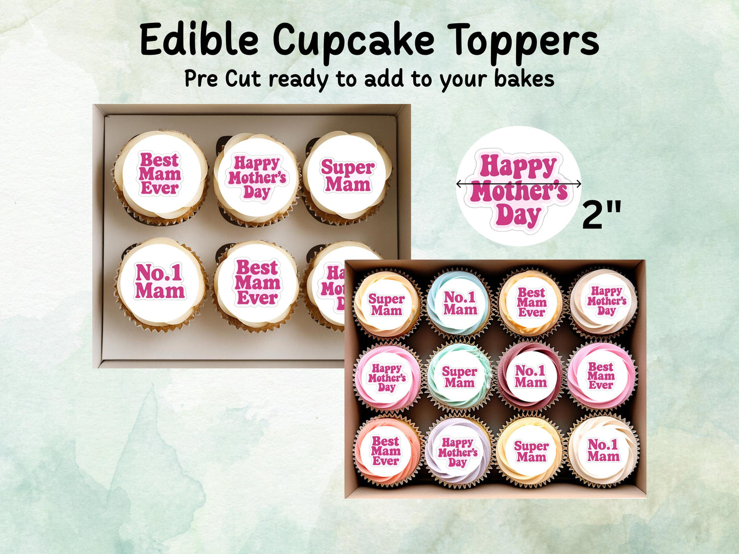 Happy Mother's Day Edible Cake Toppers 12 x 2" – Pre cut Wafer Paper, Card or Icing Sheet, Mothers Day Cake Decoration