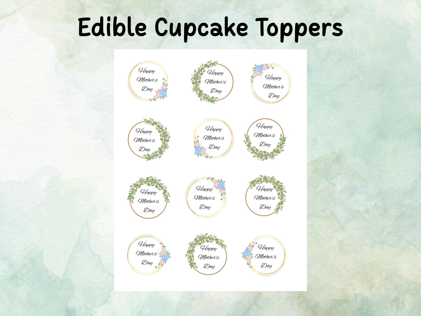 Happy Mother's Day Edible Cupcake Toppers 12 x 2" – Pre cut Wafer Paper, Card or Icing Sheet, Mothers Day Cake Decoration