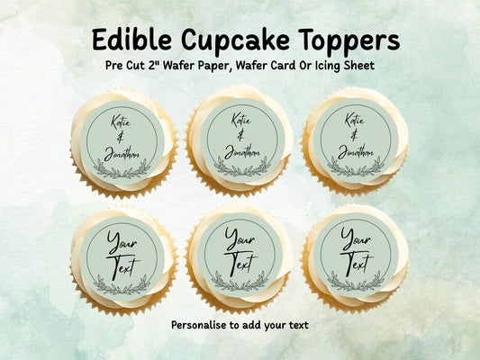 Personalised Wedding Edible Cupcake Toppers 12 x 2" – Pre cut Wafer Paper, Card or Icing Sheet, Cookie Favor, Engagement Cake Topper