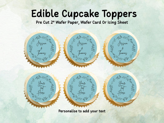 Personalised Wedding Edible Cupcake Toppers 12 x 2" – Pre cut Wafer Paper, Card or Icing Sheet, Cookie Favor, Engagement Cake Topper