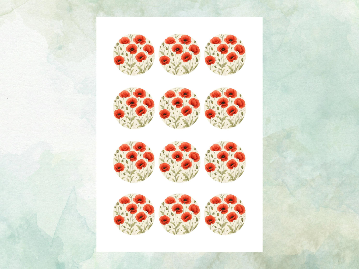 Red Poppy Edible Cupcake Toppers 12 x 2" – Pre cut Wafer Paper, Card or Icing Sheet, Remembrance Day Edible Cake Decorations