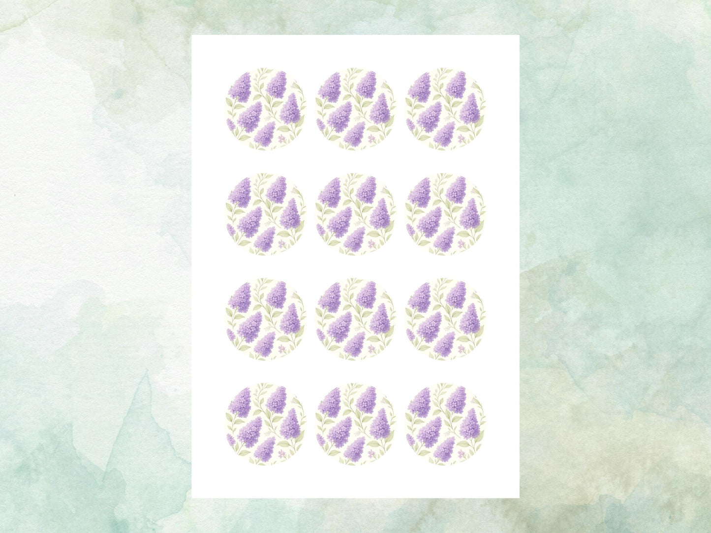 Lilac Floral Edible Cupcake Toppers 12 x 2" – Pre cut Wafer Paper, Card or Icing Sheet, Watercolor Purple Flower Cake and Cookie Decoration