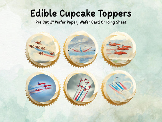 Jet Edible Cupcake Toppers 12 x 2"– Pre cut Wafer Paper, Card or Icing Sheet, Jet Airshow Cake and Cookie Decorations