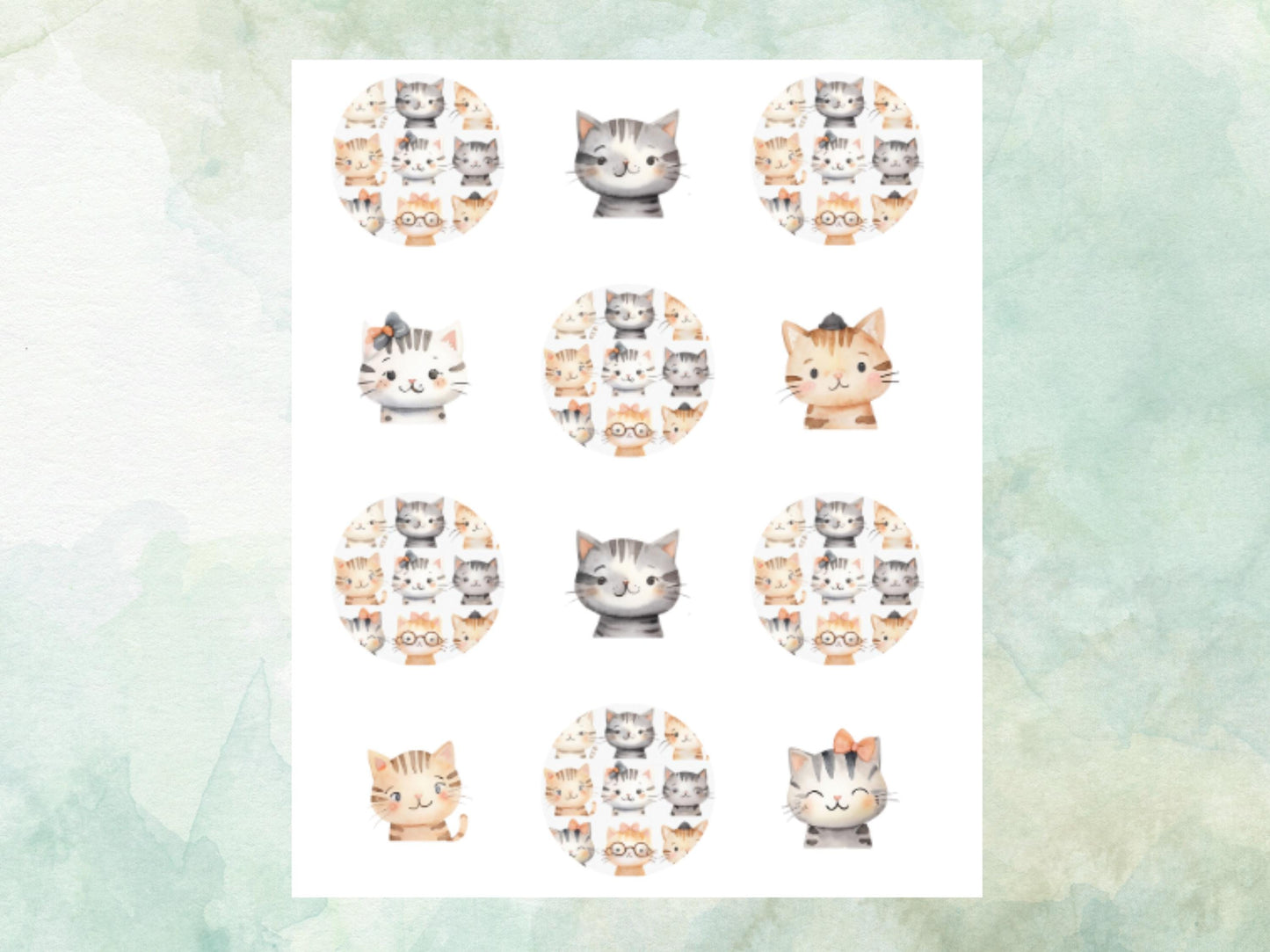 Cute Kitten Edible Cupcake Toppers 12 x 2"– Pre cut Wafer Paper, Card or Icing Sheet, Cat Birthday Cake Decoration