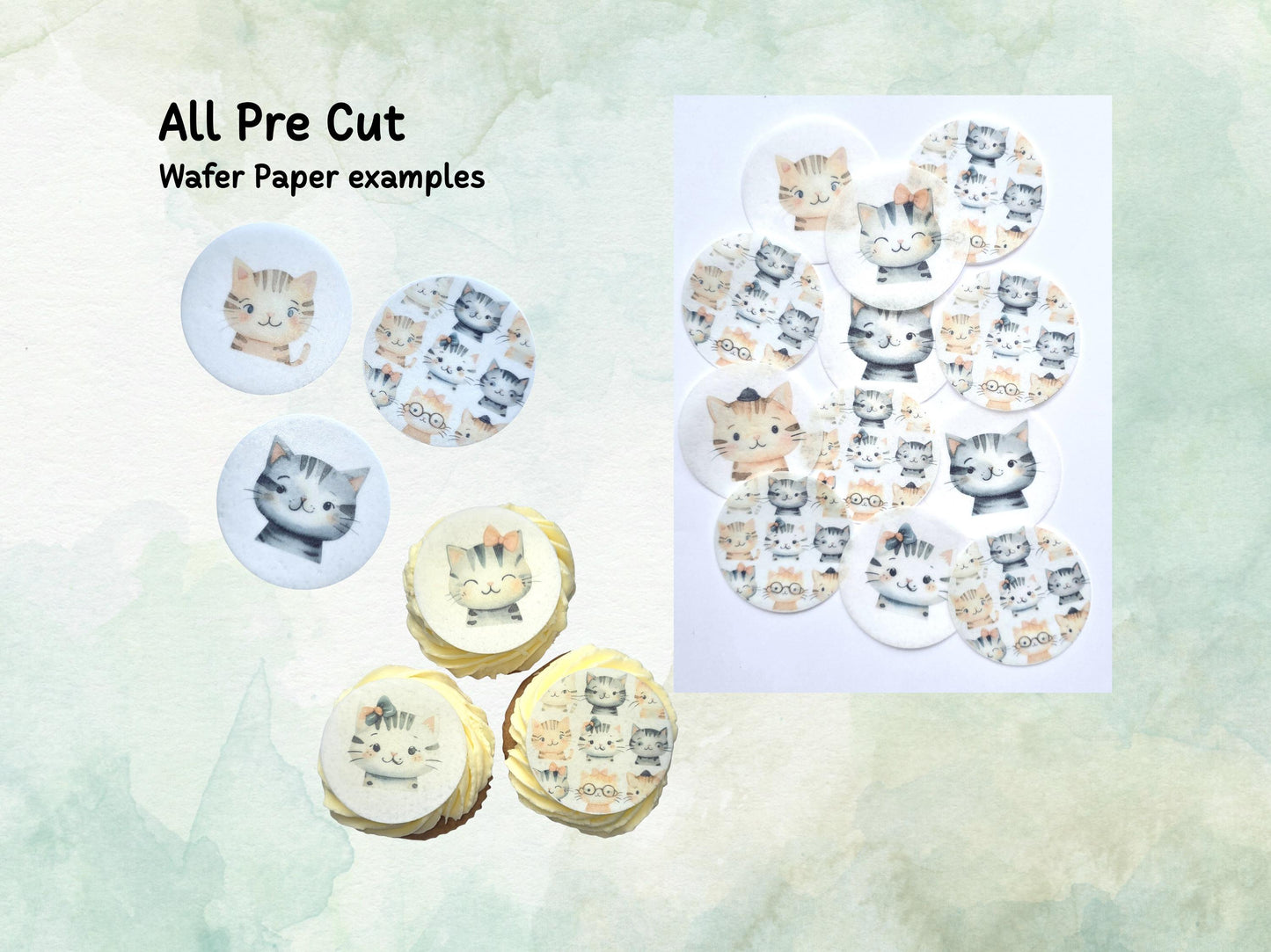 Cute Kitten Edible Cupcake Toppers 12 x 2"– Pre cut Wafer Paper, Card or Icing Sheet, Cat Birthday Cake Decoration