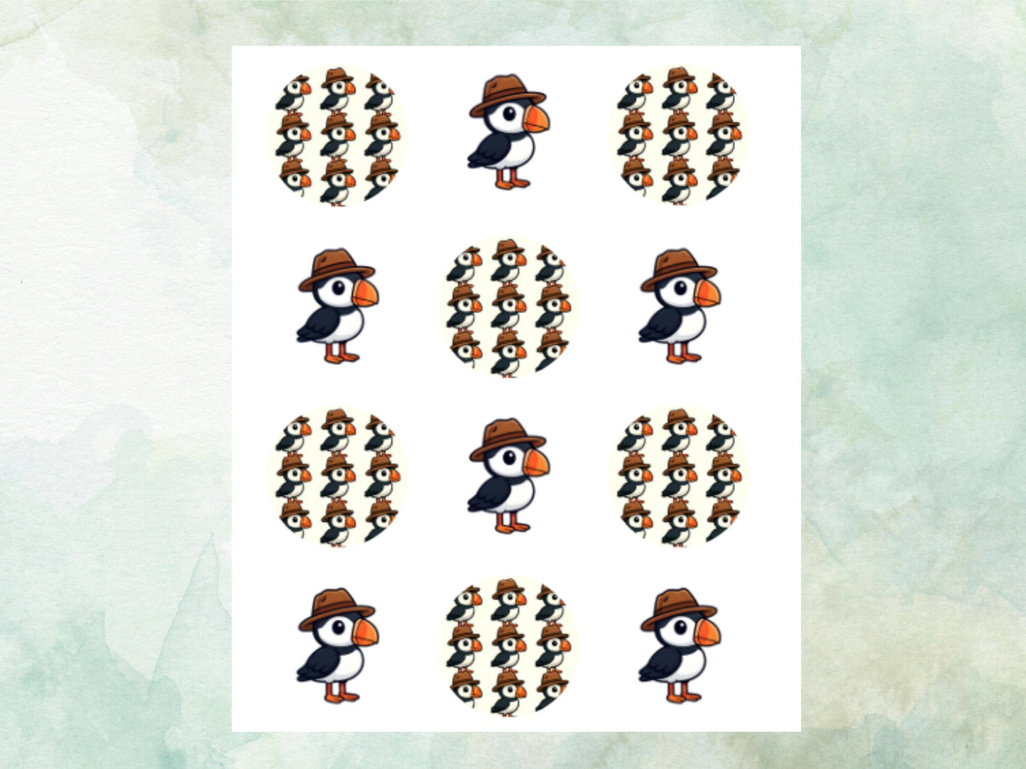 Puffin Edible Cupcake Toppers 12 x 2"– Pre cut Wafer Paper, Card or Icing Sheet, Birthday, Cupcakes, Cookies, Cake, Puffin Decoration