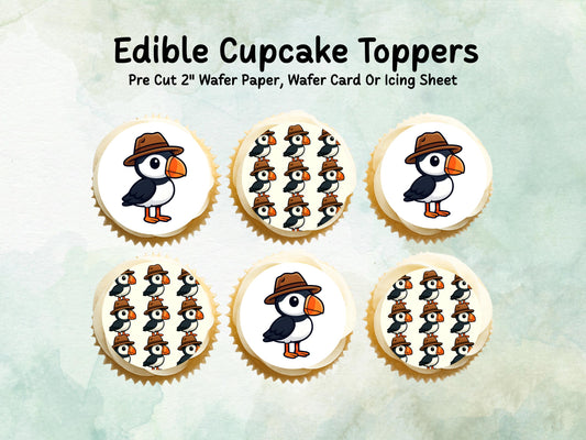 Puffin Edible Cupcake Toppers 12 x 2"– Pre cut Wafer Paper, Card or Icing Sheet, Birthday, Cupcakes, Cookies, Cake, Puffin Decoration