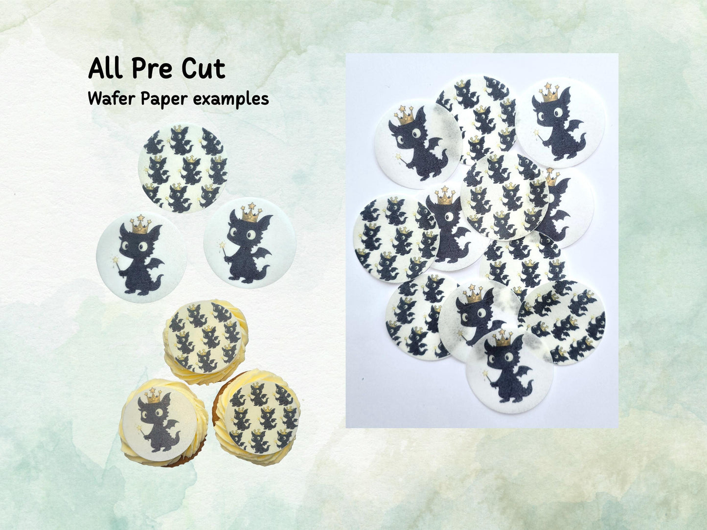 Dragon Edible Cupcake Toppers 12 x 2"– Pre cut Wafer Paper, Card or Icing Sheet, Cute Dragon Cake Decoration