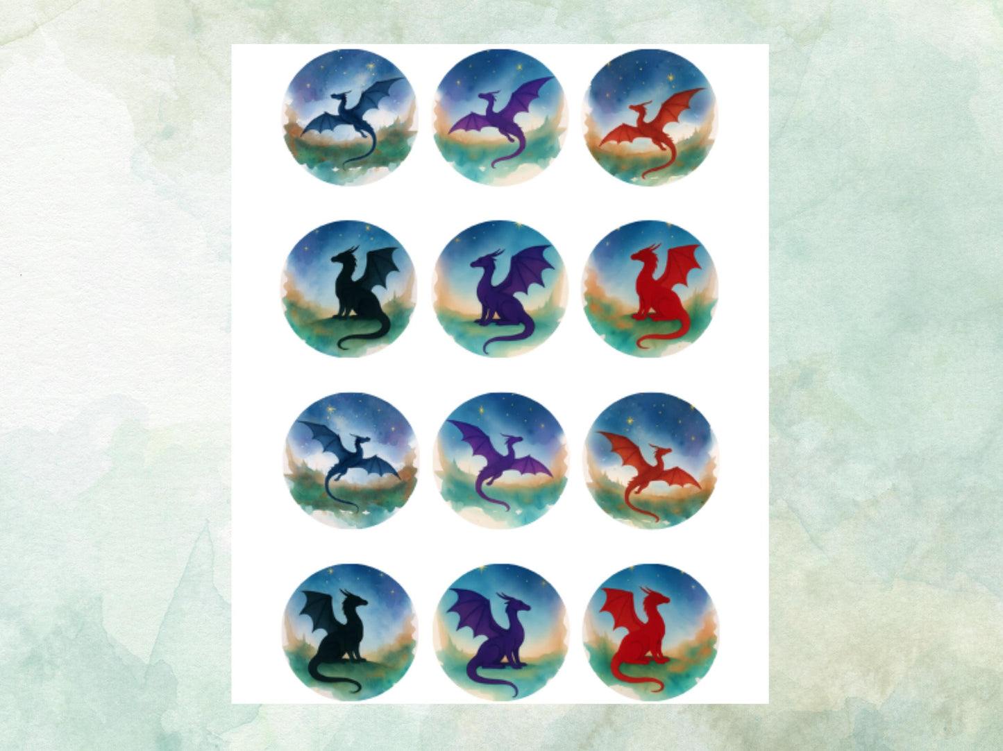 Dragon Edible Cupcake Toppers 12 x 2"– Pre cut Wafer Paper, Card or Icing Sheet, Fantasy Dragon Cake Decoration