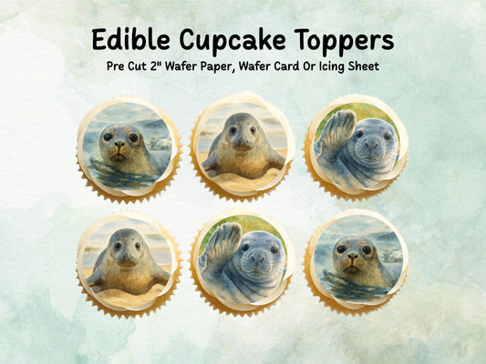 Seal Edible Cupcake Toppers 12 x 2"– Pre cut Wafer Paper, Card or Icing Sheet, Birthday, Cupcakes, Cookies, Cake, Seal Decoration