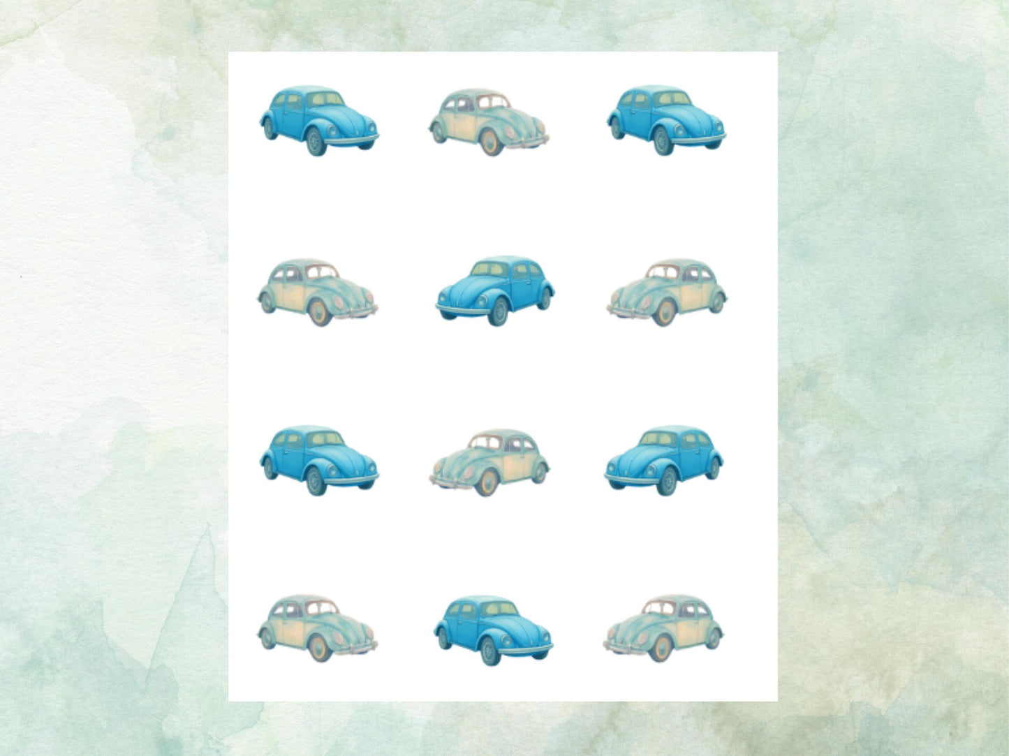 VW Beetle Edible Cupcake Toppers 12 x 2"– Pre cut Wafer Paper, Card or Icing Sheet, Classic Car Party Cake Decorations