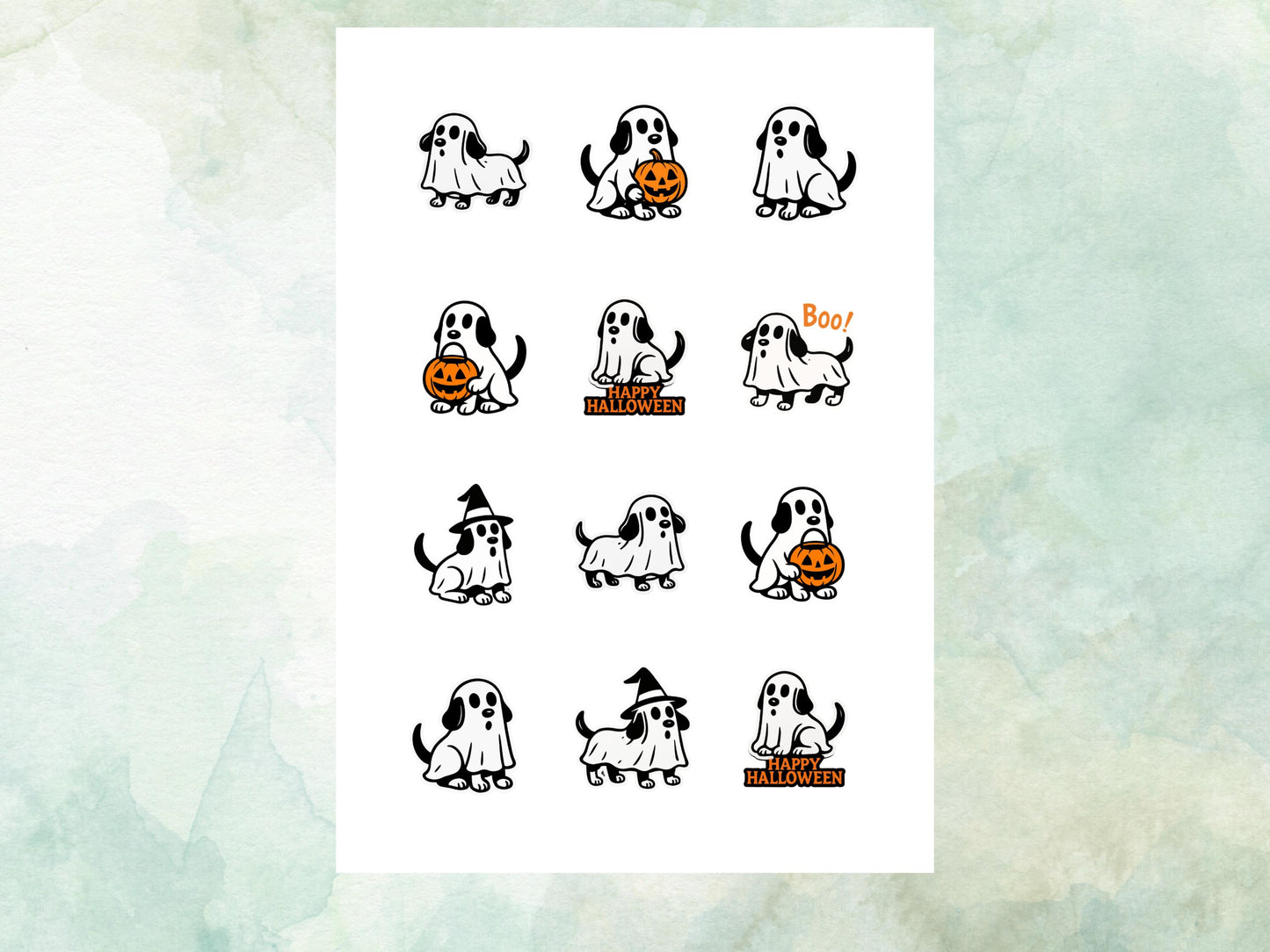 Ghost Dog Halloween Edible Cupcake Toppers 12 x 2" – Pre cut Wafer Paper, Card or Icing Sheet, Halloween Party Decoration