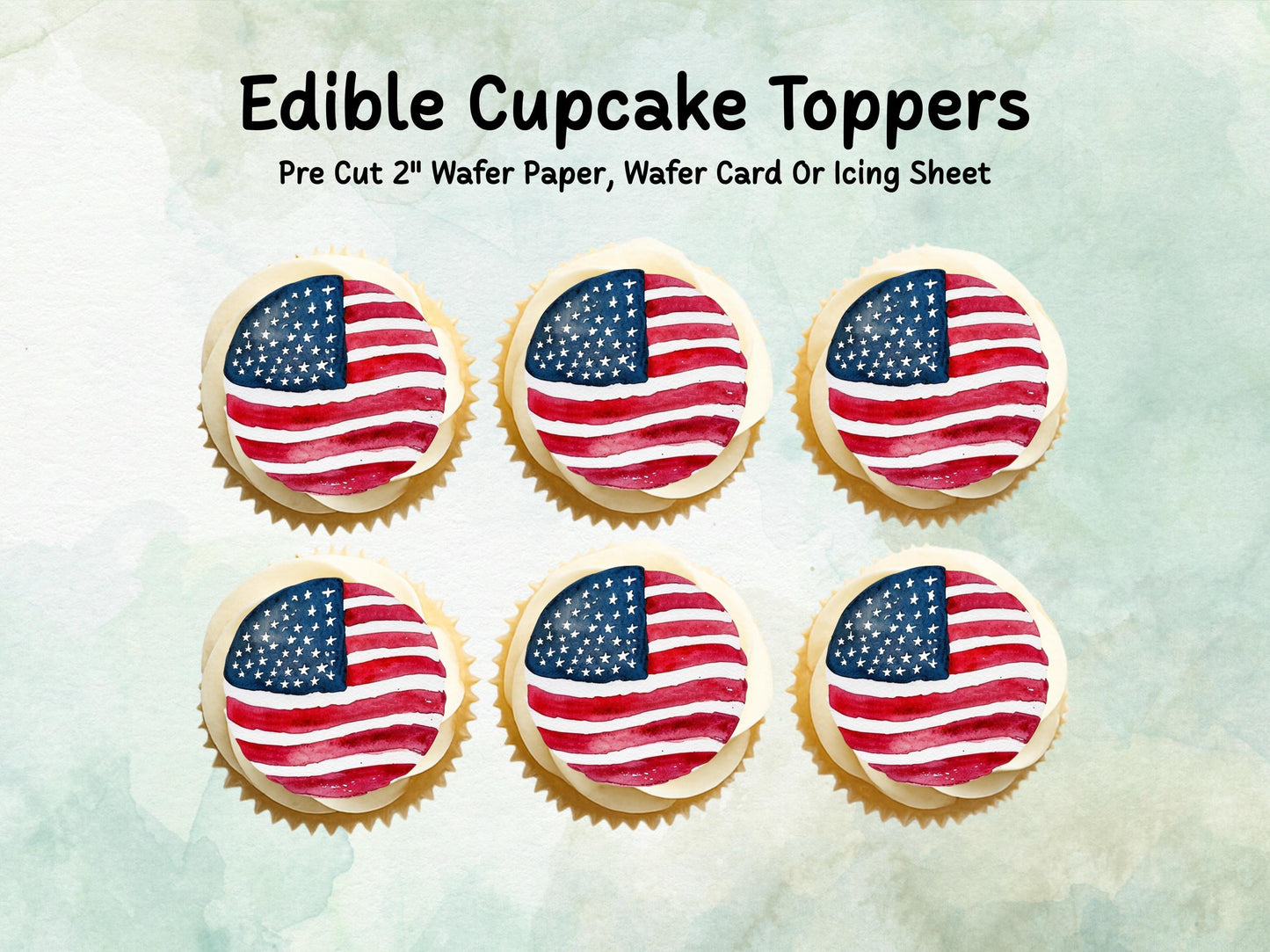 American Flag Style Edible Cupcake Toppers 12 x 2" – Pre cut Wafer Paper, Card or Icing Sheet, USA Cake Topper, 4th of July