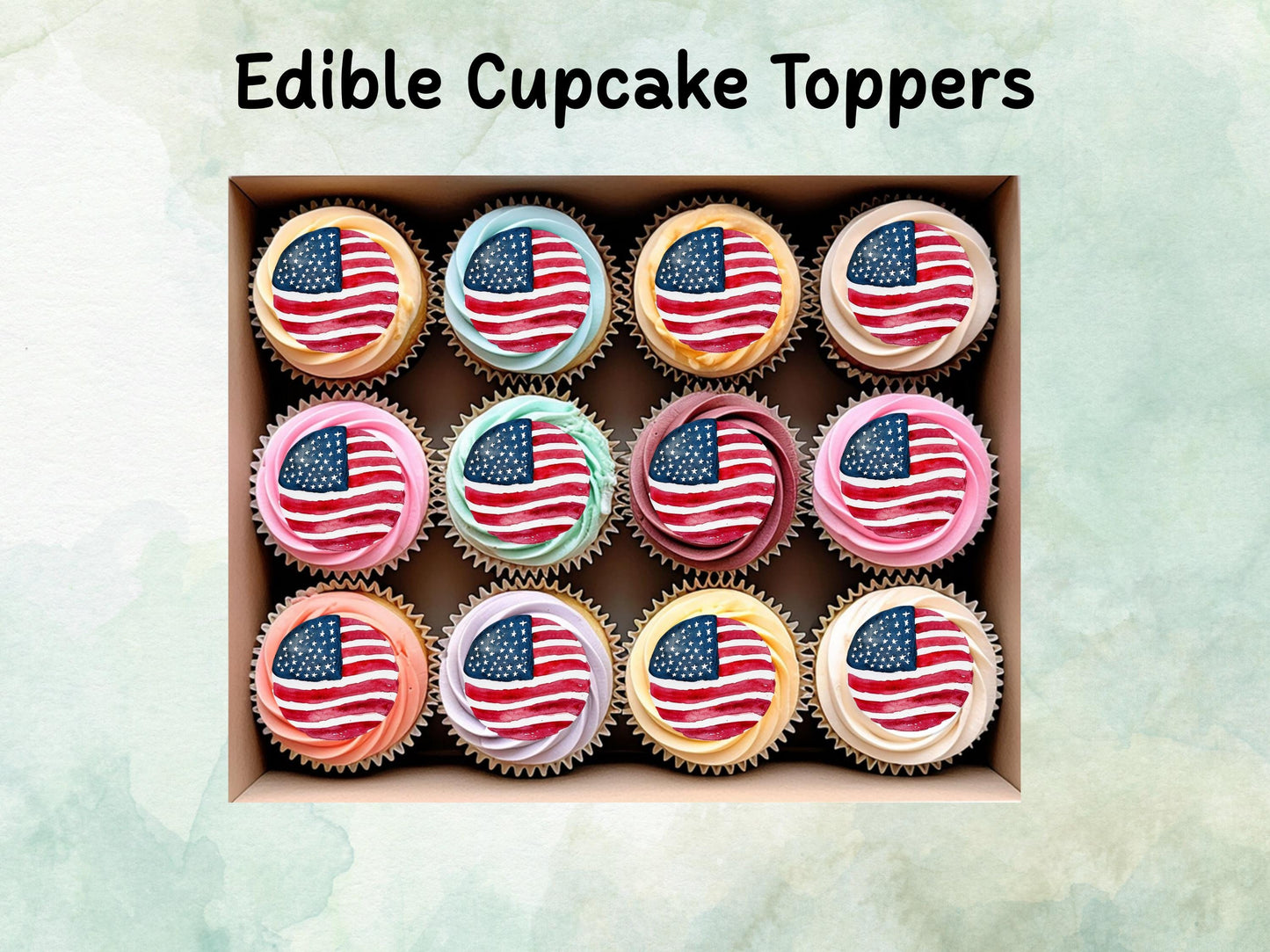 American Flag Style Edible Cupcake Toppers 12 x 2" – Pre cut Wafer Paper, Card or Icing Sheet, USA Cake Topper, 4th of July