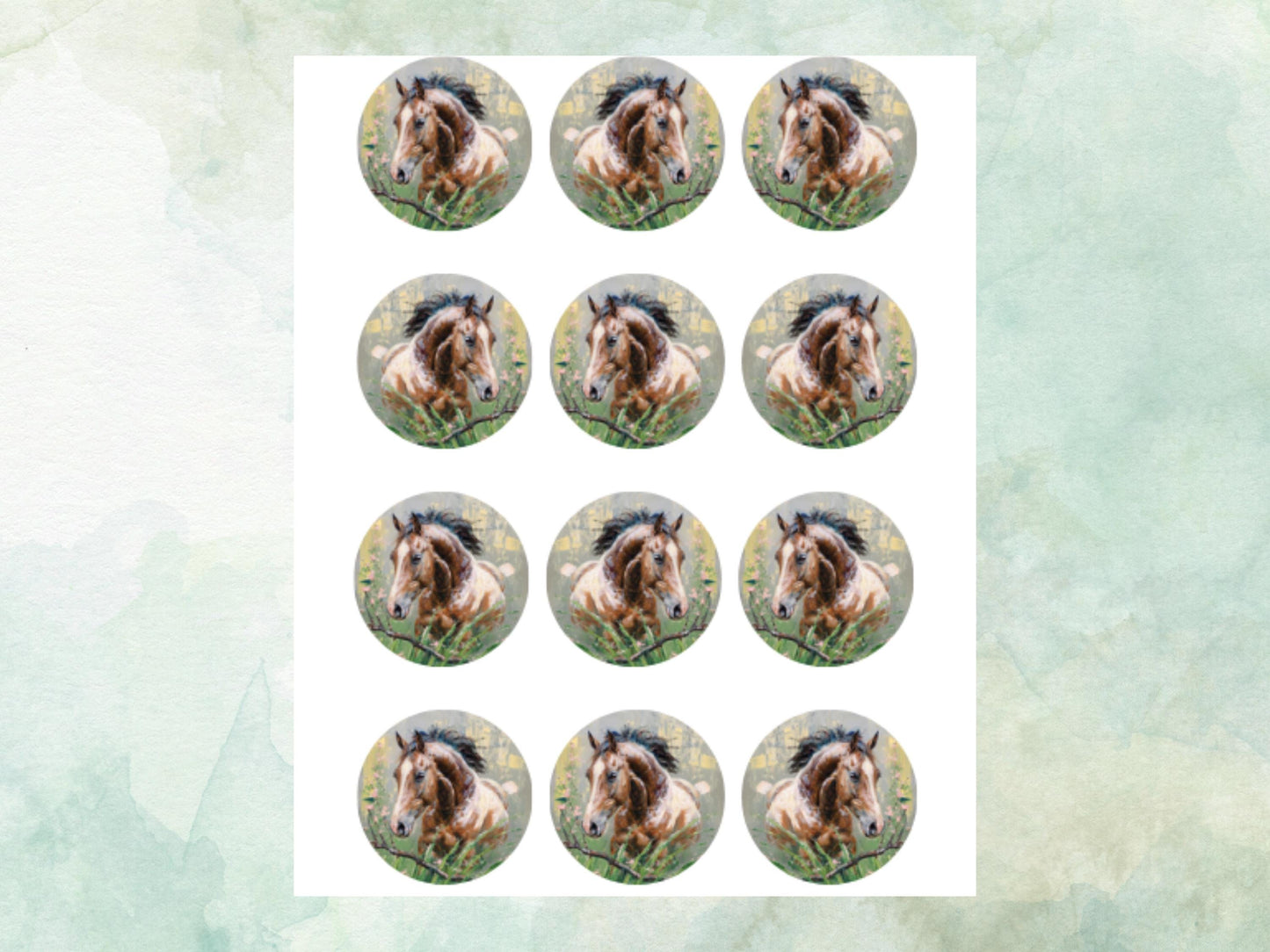 Horse Edible Cupcake Toppers 12 x 2"– Pre cut Wafer Paper, Card or Icing Sheet, Pony Birthday, Cupcakes, Cookies, Cake, Horse Decoration