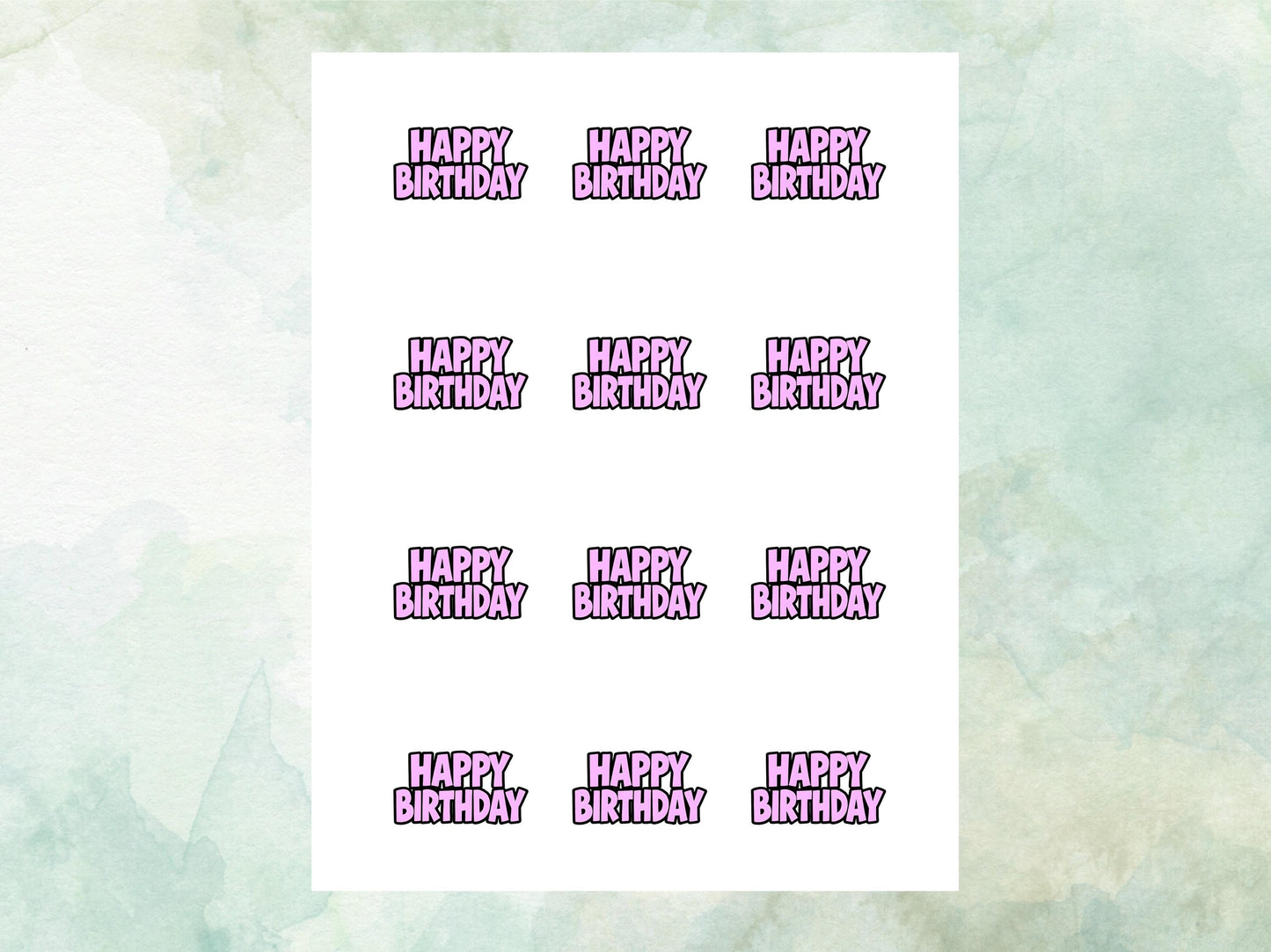 Happy Birthday Edible Cupcake Toppers 12 x 2"– Pre cut Wafer Paper, Card or Icing Sheet, Bold Pink Lettering Birthday Cupcake