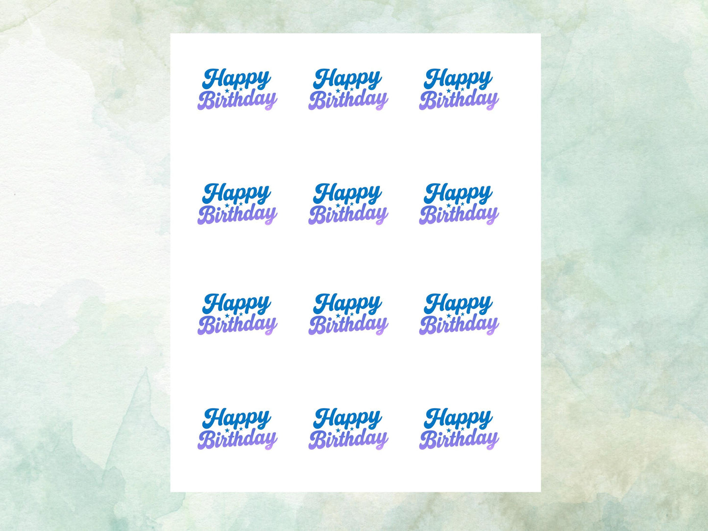 Happy Birthday Edible Cupcake Toppers 12 x 2"– Pre cut Wafer Paper, Card or Icing Sheet, Cupcakes, Cookies, Cake Decoration