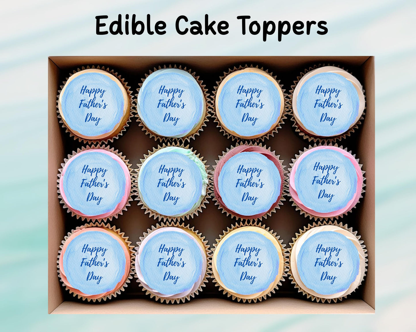Happy Father's Day Edible Cake Toppers 12 x 2" – Pre cut Wafer Paper, Card or Icing Sheet, Fathers Day Cake Decoration