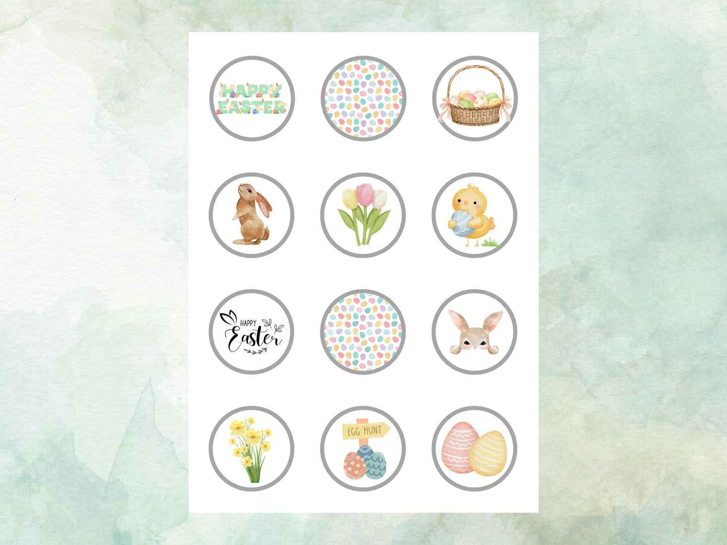 Easter Edible Cupcake Toppers 12 x 2" – Pre cut Wafer Paper, Card or Icing Sheet, Bunny, Chick & Egg Design Cakes